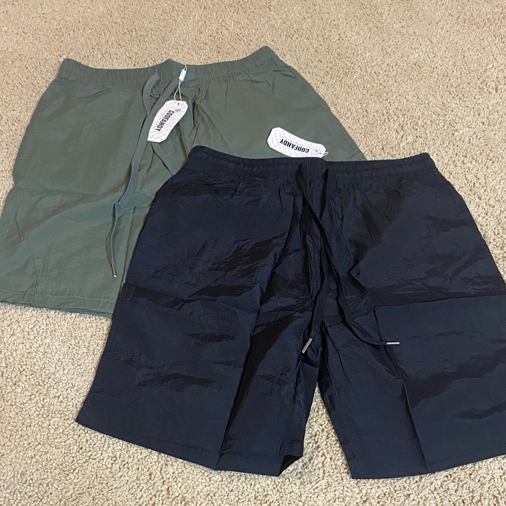 Green and Black Drawstring Shorts Set